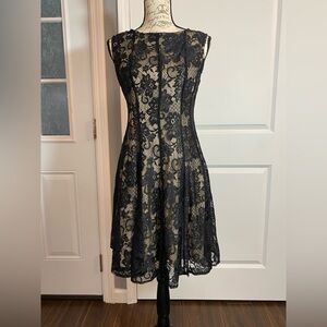 Dress Barn Black and Nude Fit and Flare Sleeveless‎ Lace Dress Size 6 F